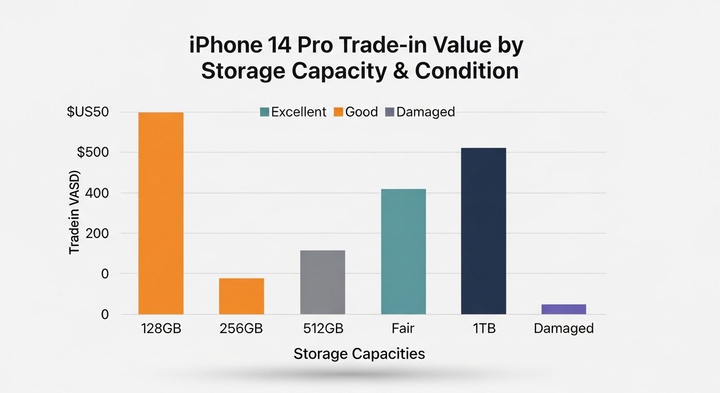 iPhone 14 Pro trade-in value chart by storage capacity and condition