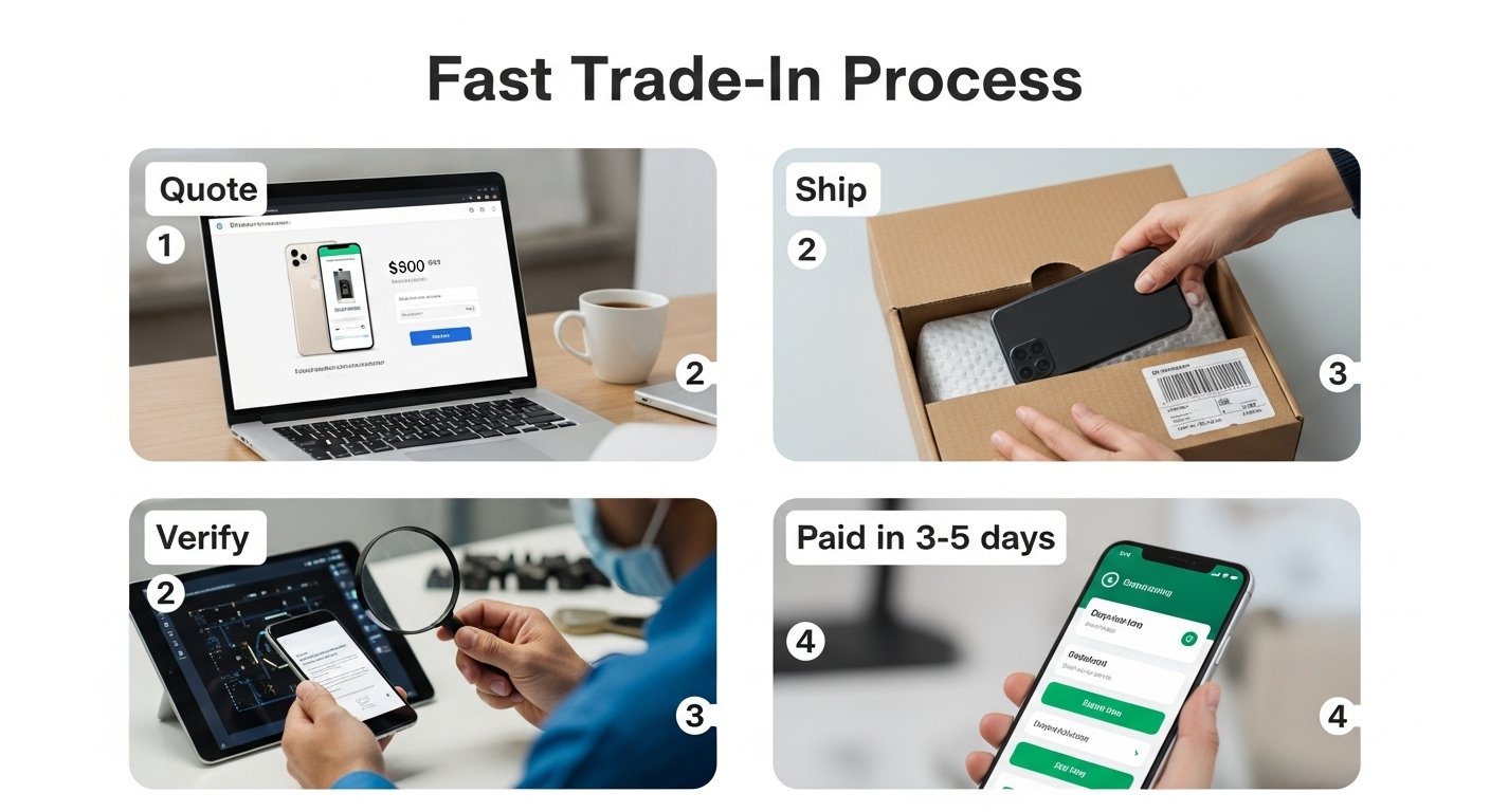 Fast trade-in process: quote, ship, verify, paid in 3-5 days