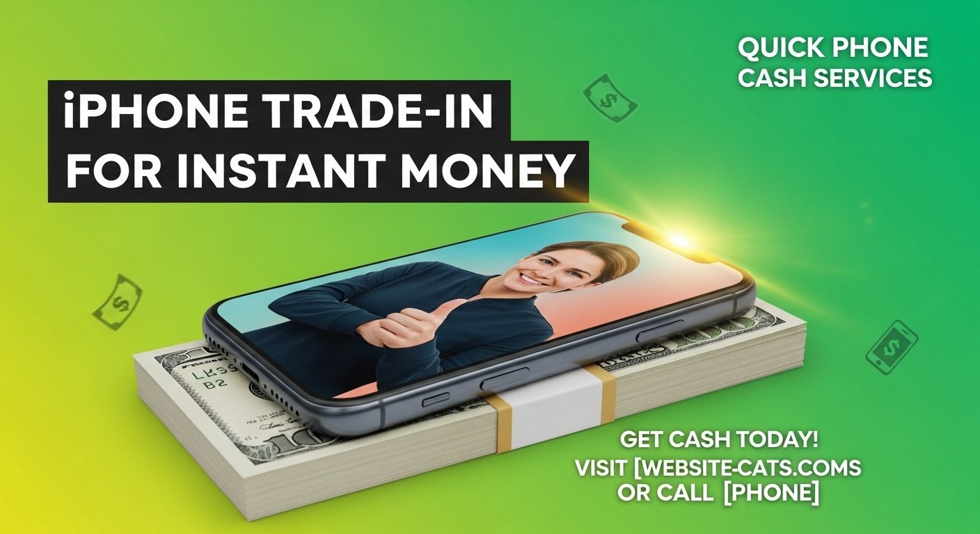 Social media graphic: Quick phone cash services – iPhone trade in for instant money