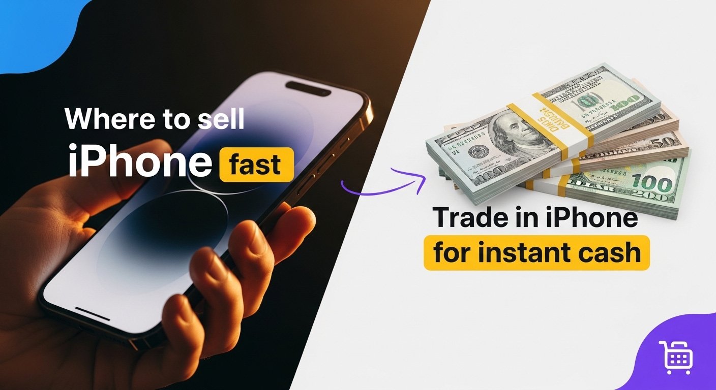 Social media graphic: Where to sell iPhone fast – trade in iPhone for instant cash