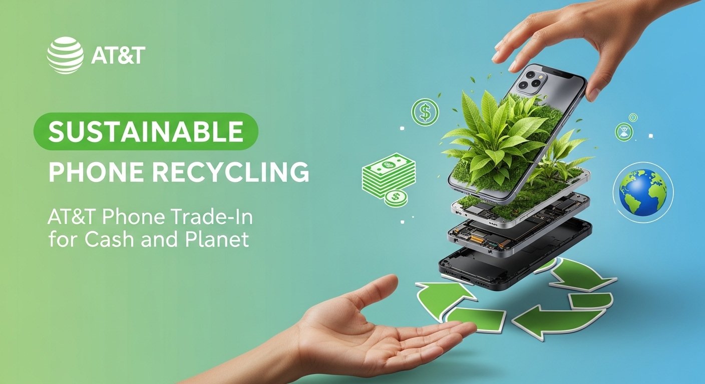 Social media graphic: Sustainable phone recycling – AT&T phone trade in for cash and planet