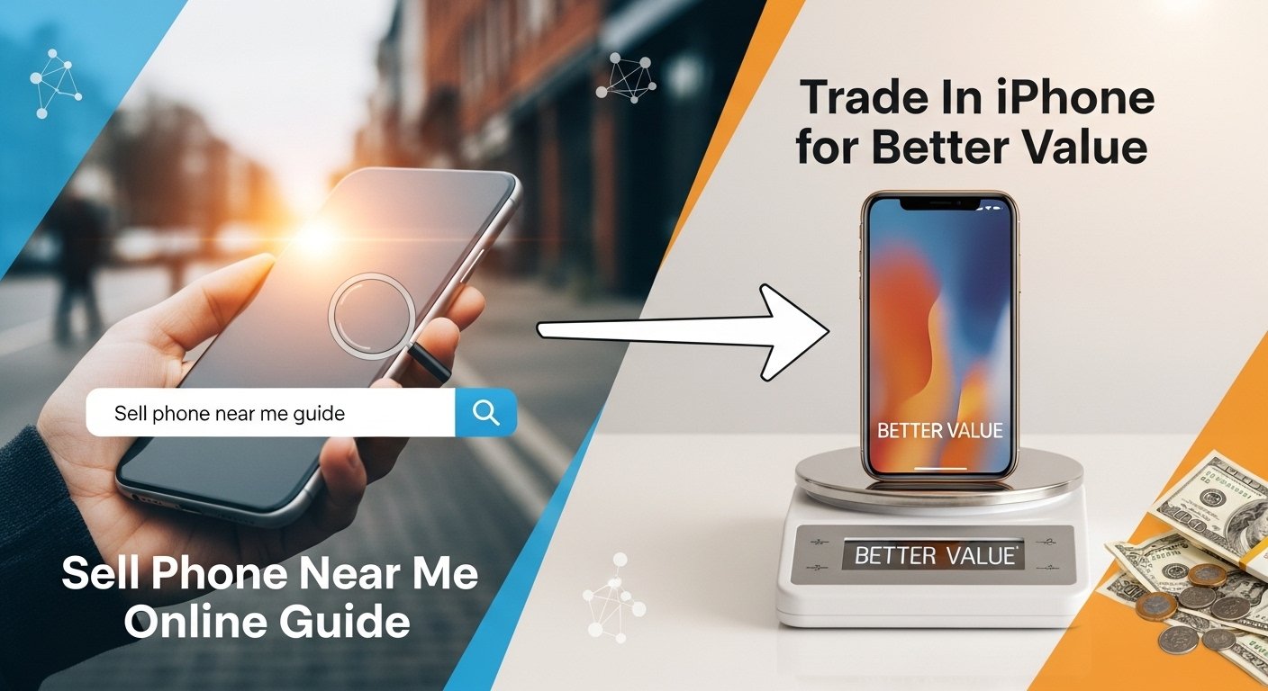 Social media graphic: Sell phone near me online guide – trade in iPhone for better value