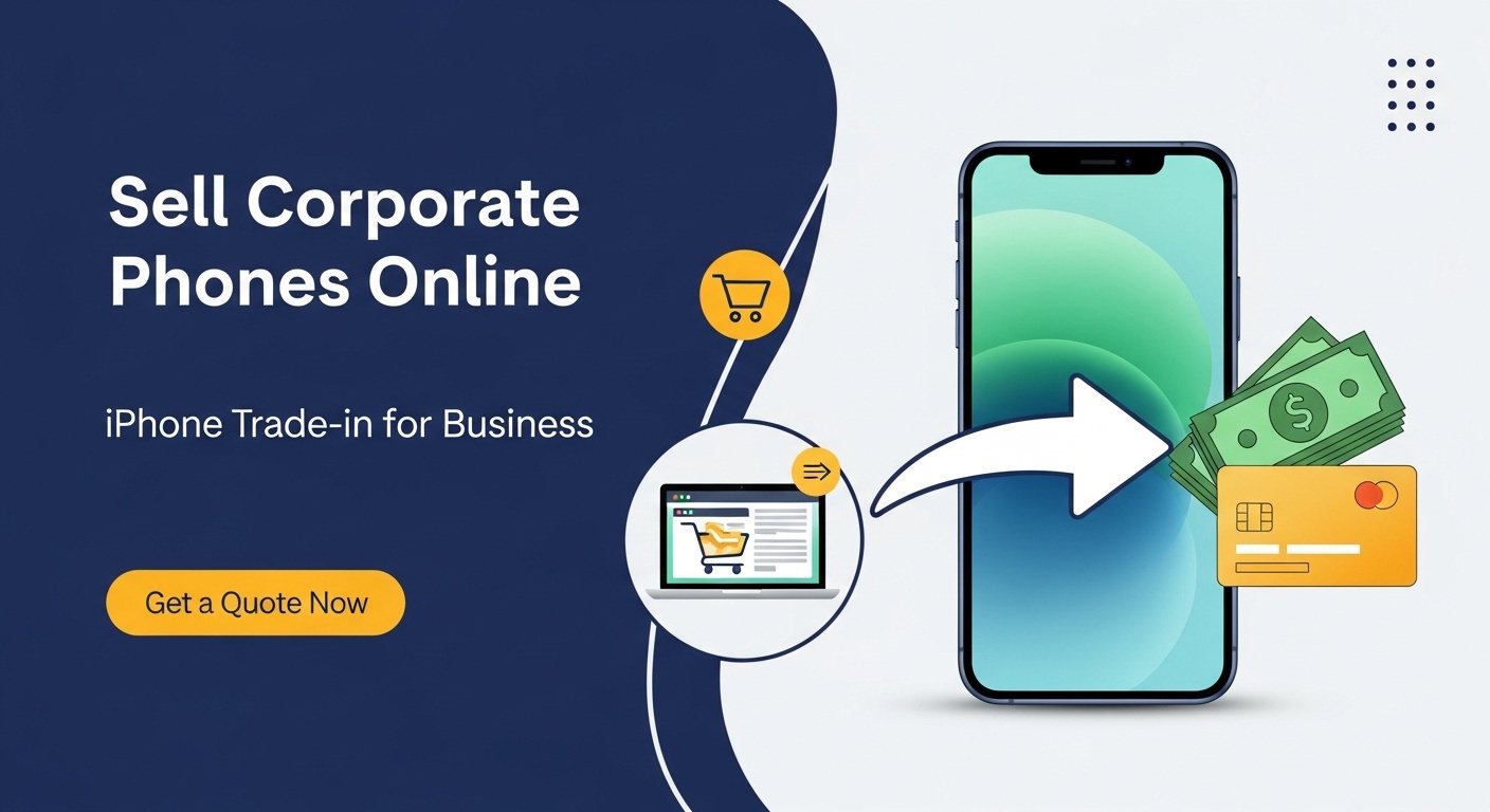 Social media graphic: Sell corporate phones online – iPhone trade in for business