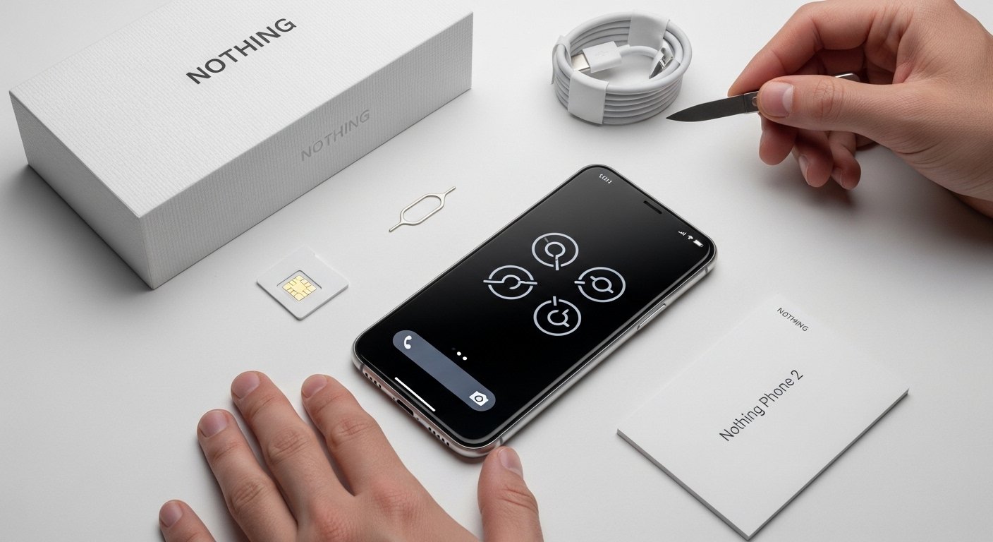 Nothing Phone (2) on a desk next to cash and a shipping box