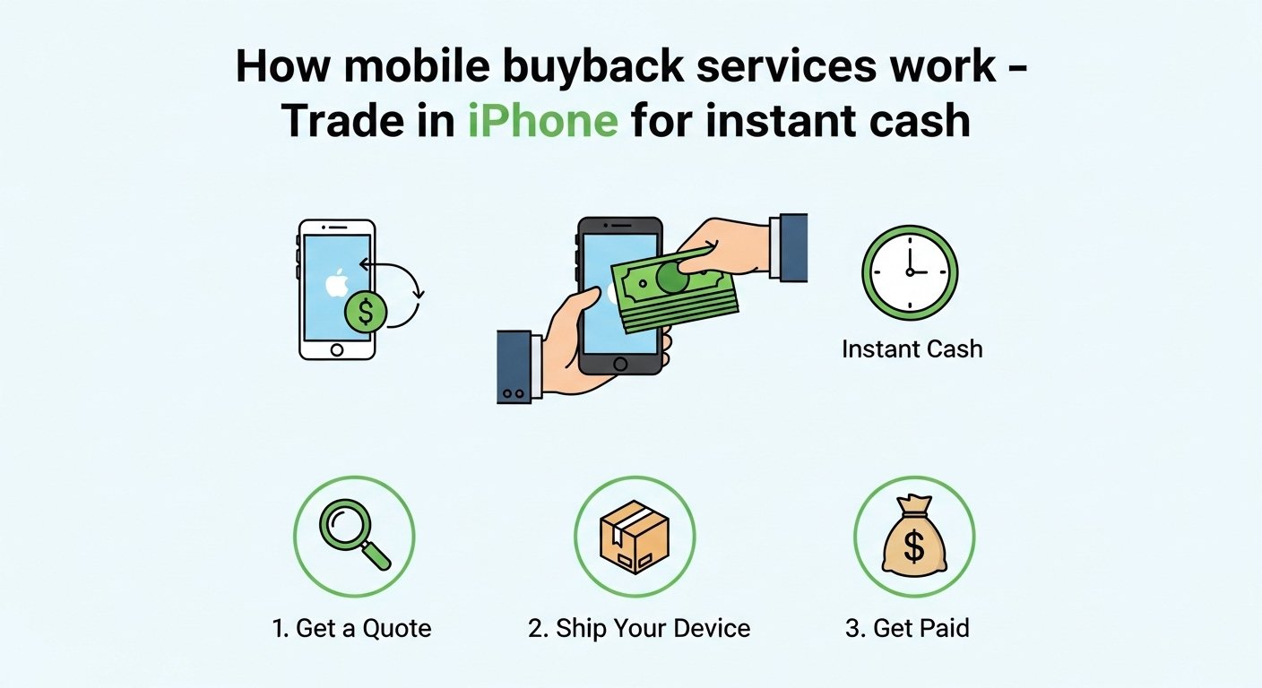 Social media graphic: How mobile buyback services work – trade in iPhone for instant cash