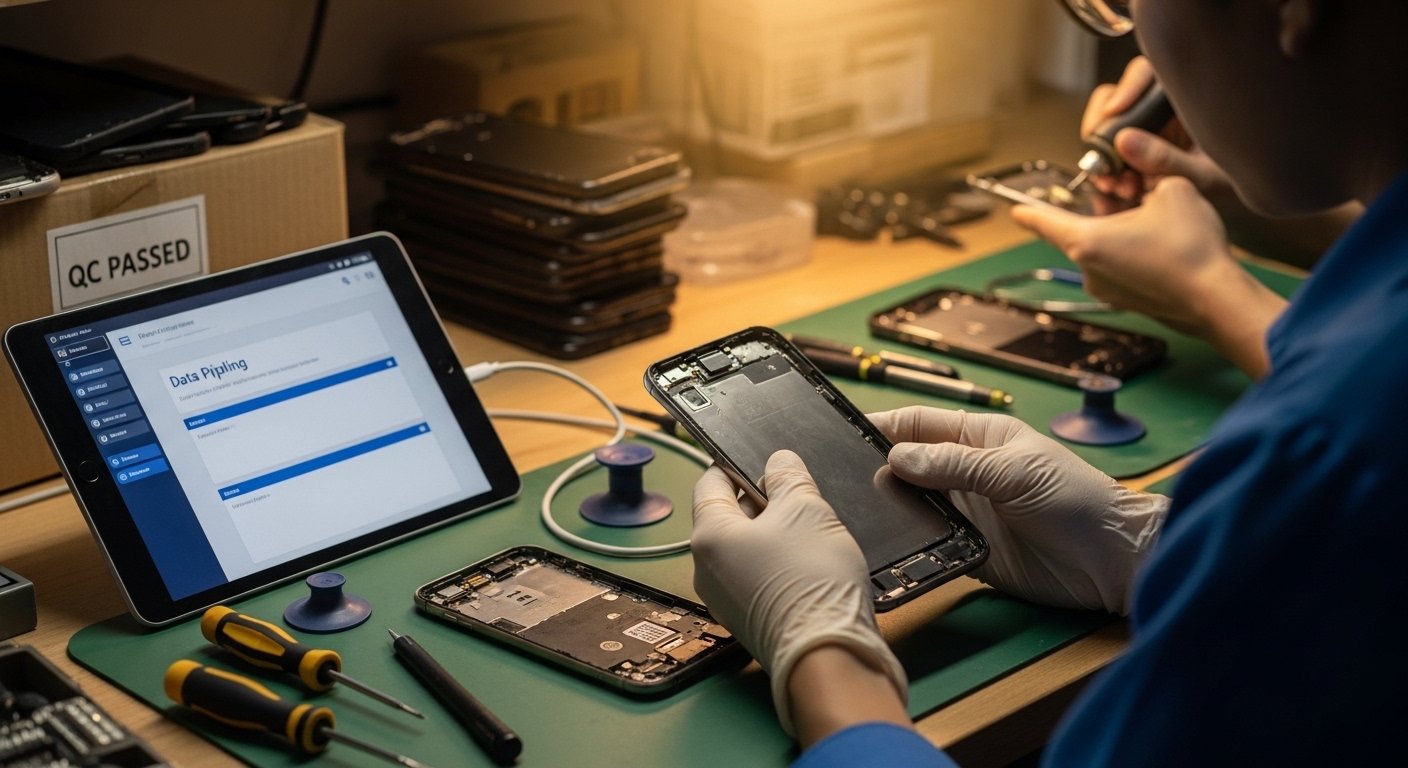 Behind the scenes: phone being inspected, data wiped, and refurbished