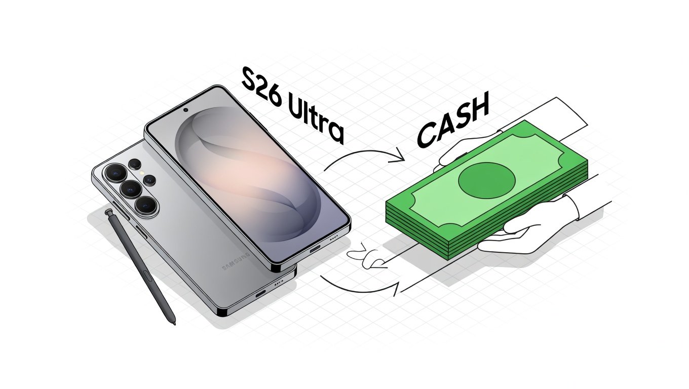 Social media graphic: We buy your old phone with instant cash vs T-Mobile trade-in deals – get real money today