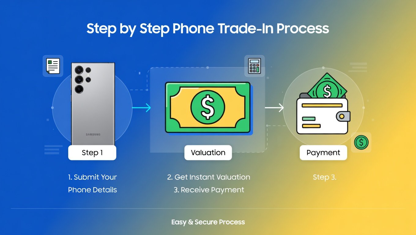 Step by step showing instant cash process for selling old phone
