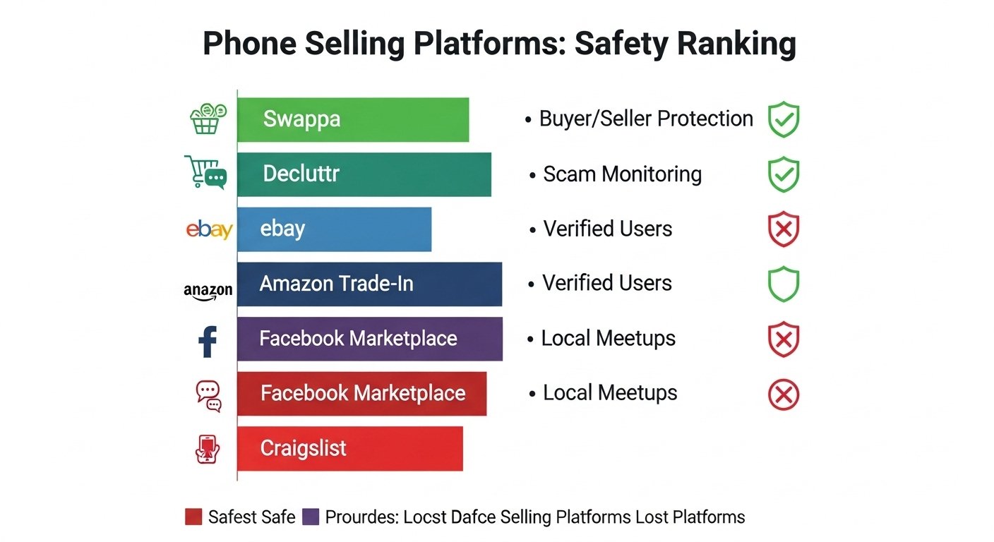 Infographic ranking phone selling platforms by safety level