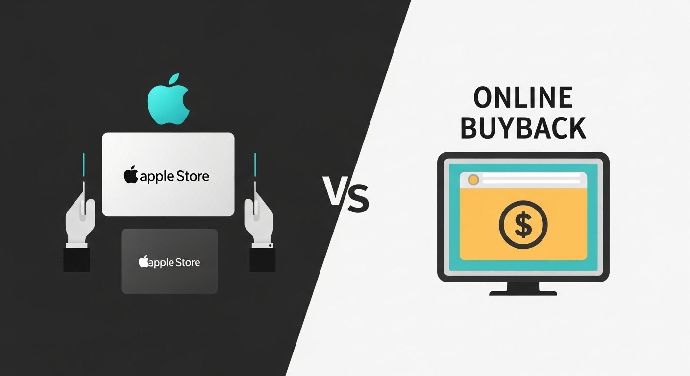 Comparison illustration: Apple Store gift card vs online buyback cash payment