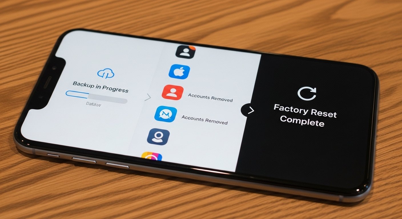 Phone reset process: backup, remove accounts, factory reset