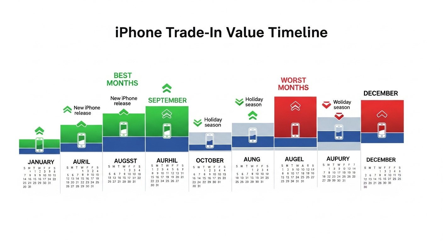 Calendar timeline showing best and worst months for iPhone trade in