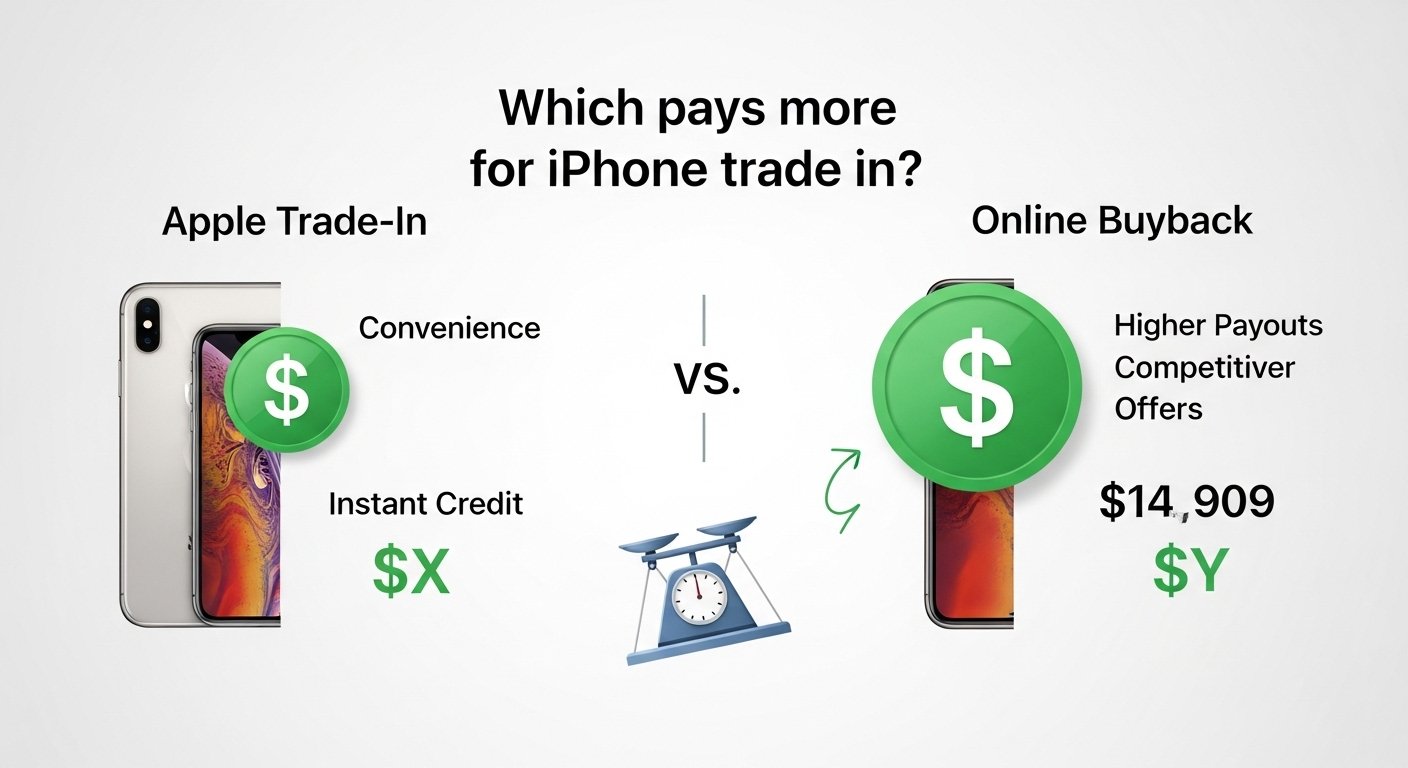 Social media graphic: Apple Trade-In vs Online Buyback – Which pays more for iPhone trade in?