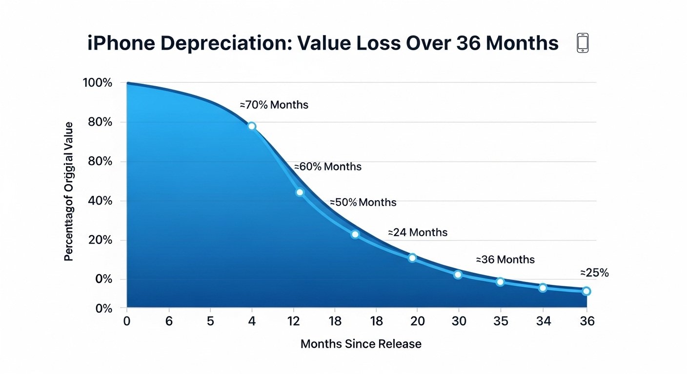 iPhone depreciation curve showing value loss over 36 months