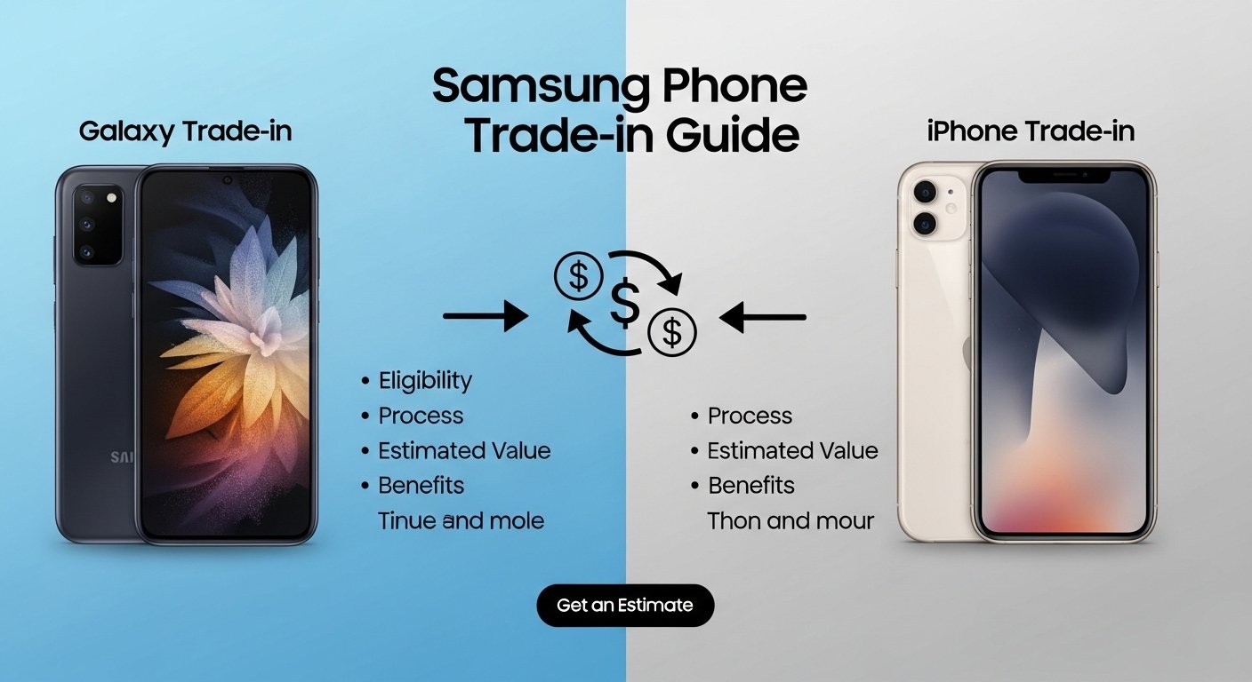 Social media graphic: Samsung phone trade-in guide – Galaxy vs iPhone trade in