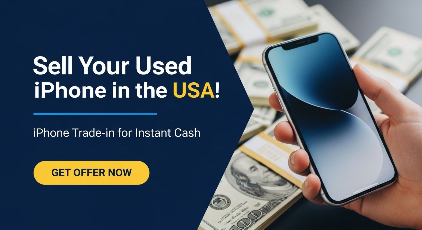 Social media graphic: Sell used iPhone in the USA – iPhone trade in for instant cash