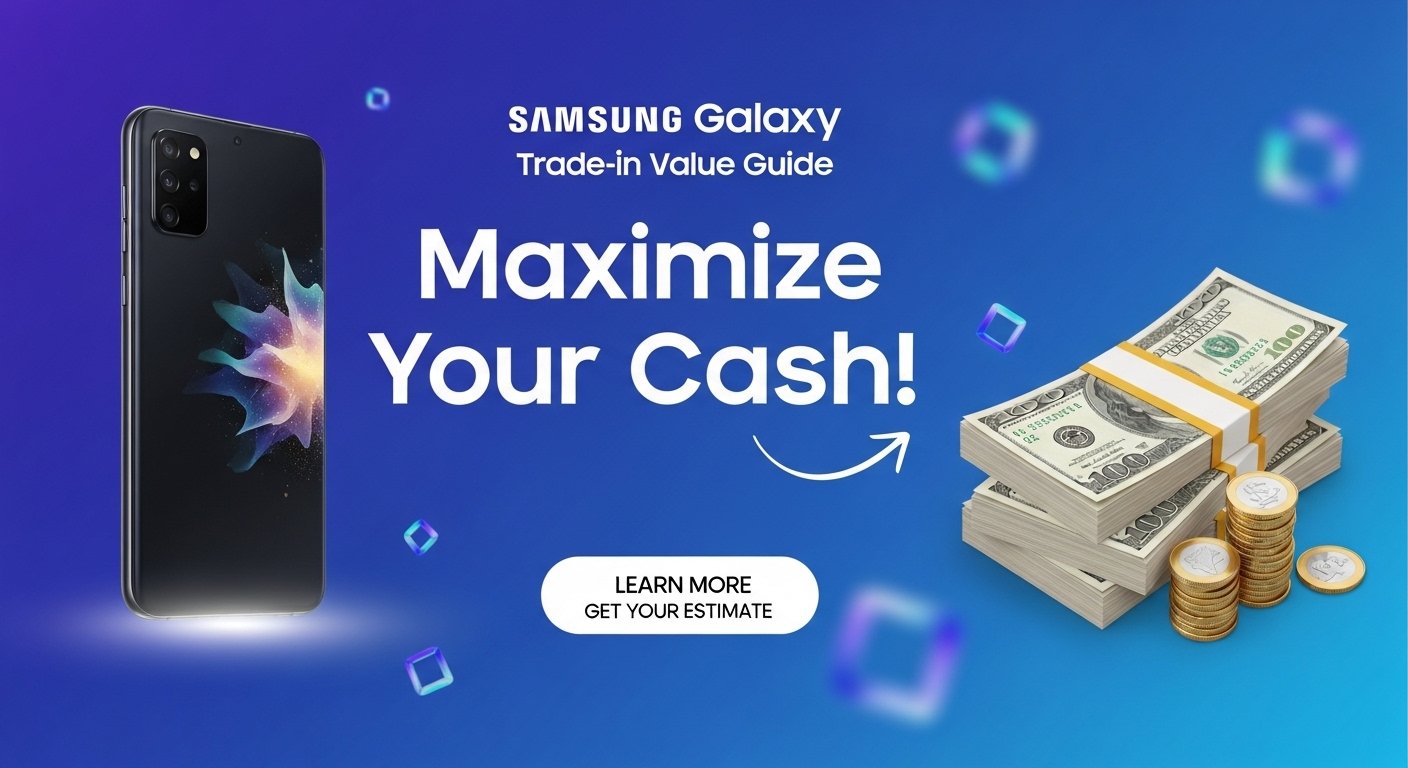 Social media graphic: Samsung Galaxy trade-in value guide – maximize your cash