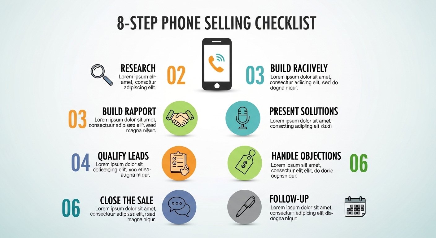Infographic showing 8-step phone selling checklist