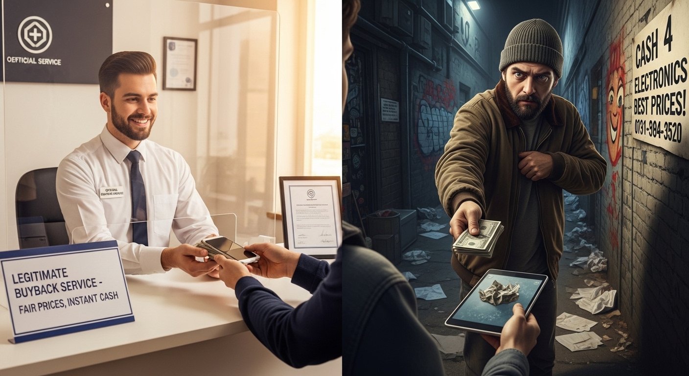 Safe vs unsafe selling: legitimate buyback service vs scammer